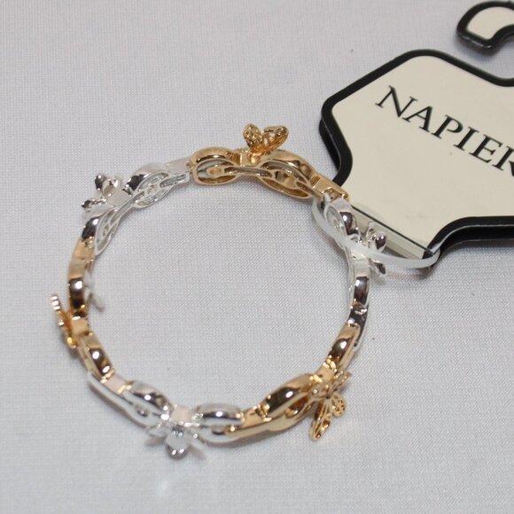 NWT Napier Stretch Gold & Silver Flora and Butterfly Bracelet - Picture 4 of 8